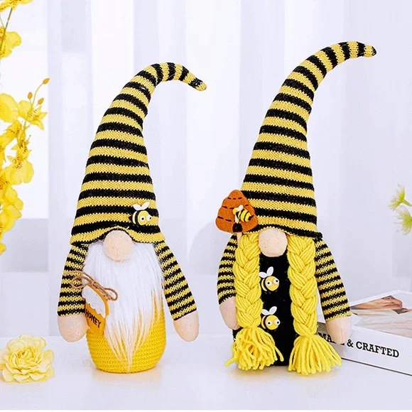 Bee Gnome Scandinavian Home Bee Decor Set of 2 for Farmhouse Kitchen Shelf - Picture 9 of 10